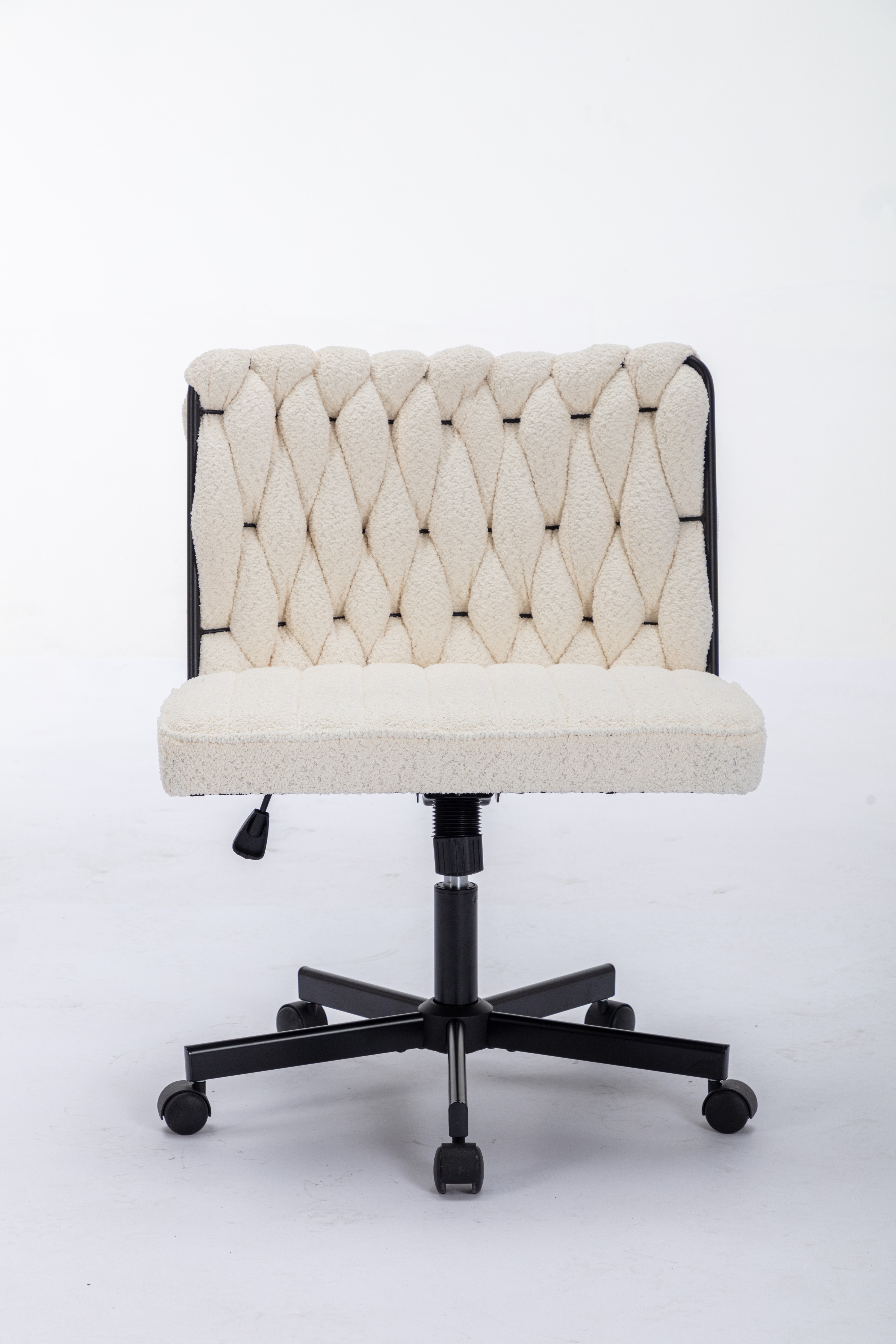 Criss Cross Legged Office Desk Chair With Wheels, Modern Armless Desk Chair With Wide Seat, Home Office Chairs For Work, Meditation, Vanity,White_voghion.com